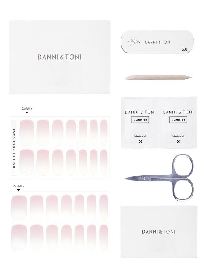 DANNI & TONI Semi Cured Gel Nail Strips Pink White Ombre (Cloud Halo) Shimmer Translucent Gel Nail Wraps 28 Stickers - Image 3